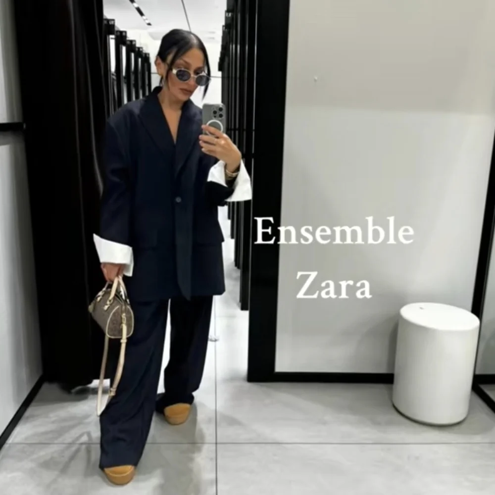 Zara NWT Oversized Pinstripe Blazer Navy Blue Size XS/S